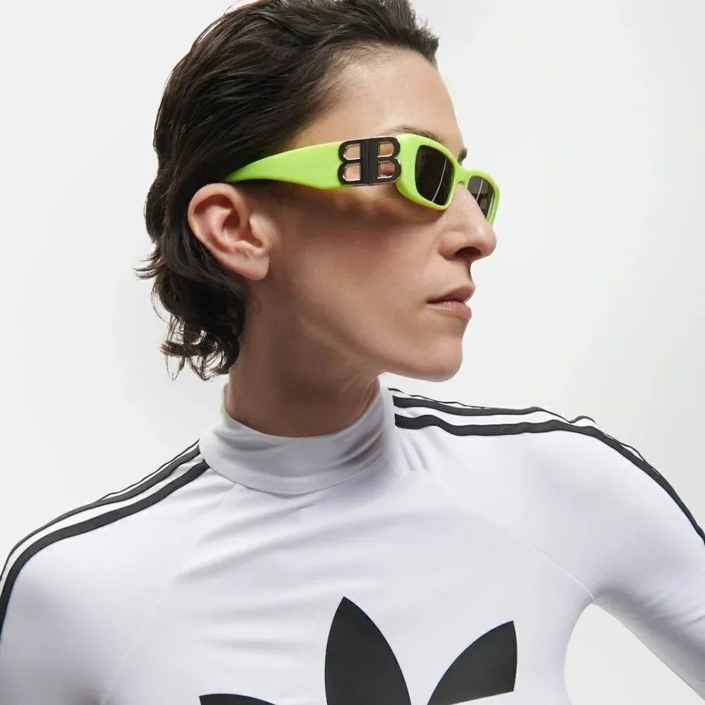 NEW Balenciaga  BB0096S 008 Yellow Silver Logo Grey Square Unisex Sunglasses